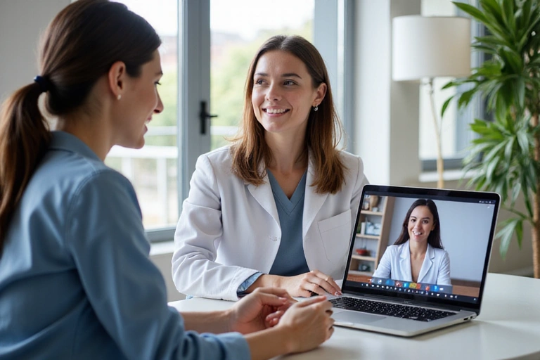 Dietitian explaining meal plan to a client during an online consultation